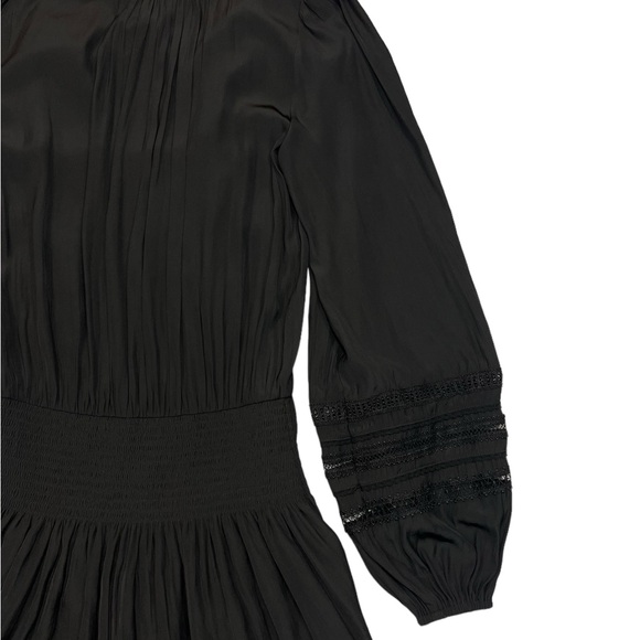 Ramy Brook Rosey Blouson Smocked Mini Dress Black Long Sleeve Tie Neck Size S - Picture 14 of 16